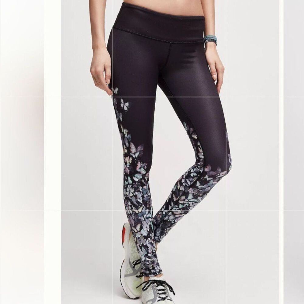Alo Yoga Women's Black Multicolor Butterflies Ankle Compression Leggings Sz XS